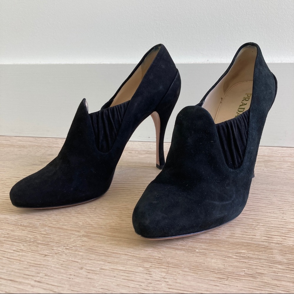 Prada Low Cut Ruched Bootie Stiletto Heel